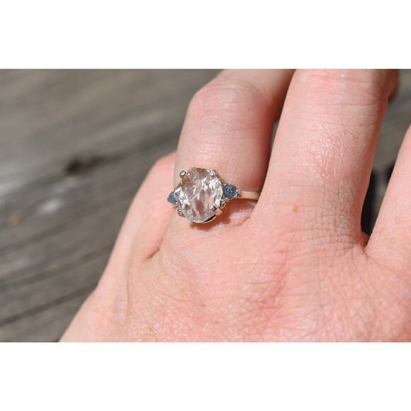 Montana sapphire and Lake county diamond ring sterling silver - Picture 3 of 5